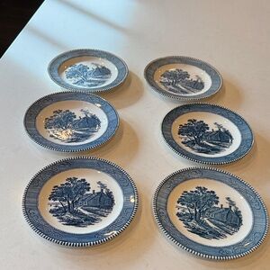 Countryside Blue and White 7 inch salad bed plate Plate 6 Set